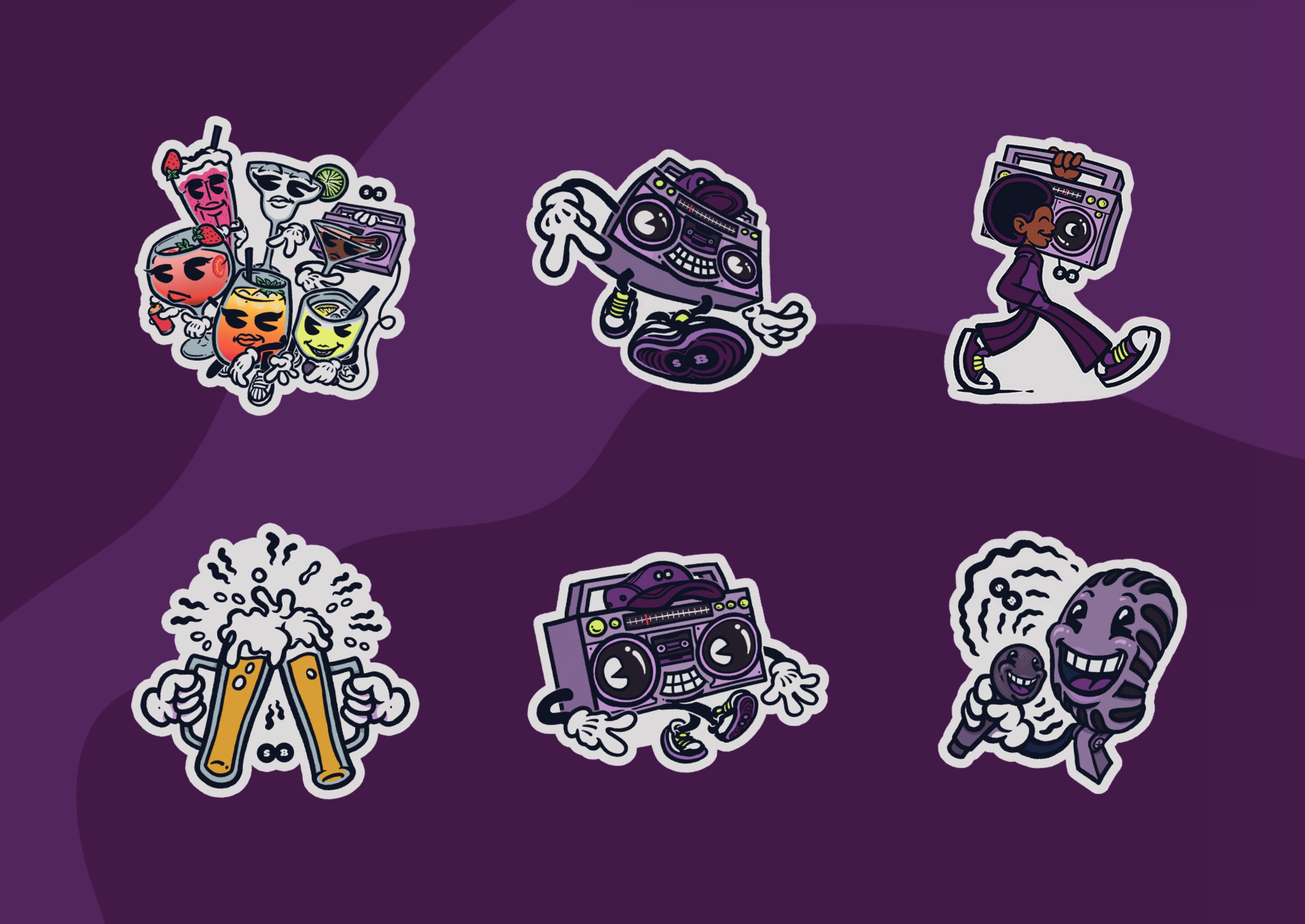Soul Burguer — animated boombox and drink characters
