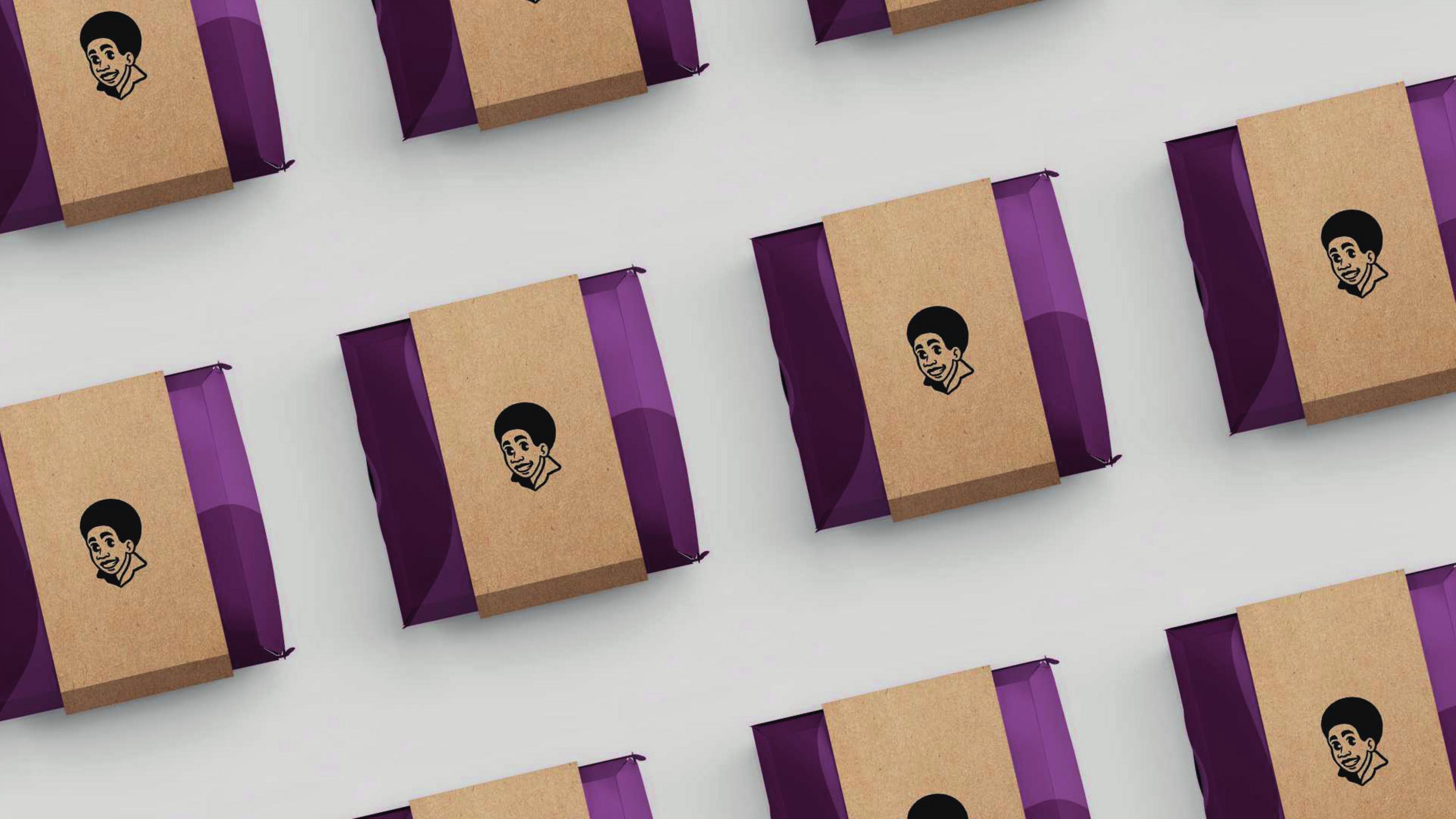 Soul Burguer — branded kraft and purple delivery boxes