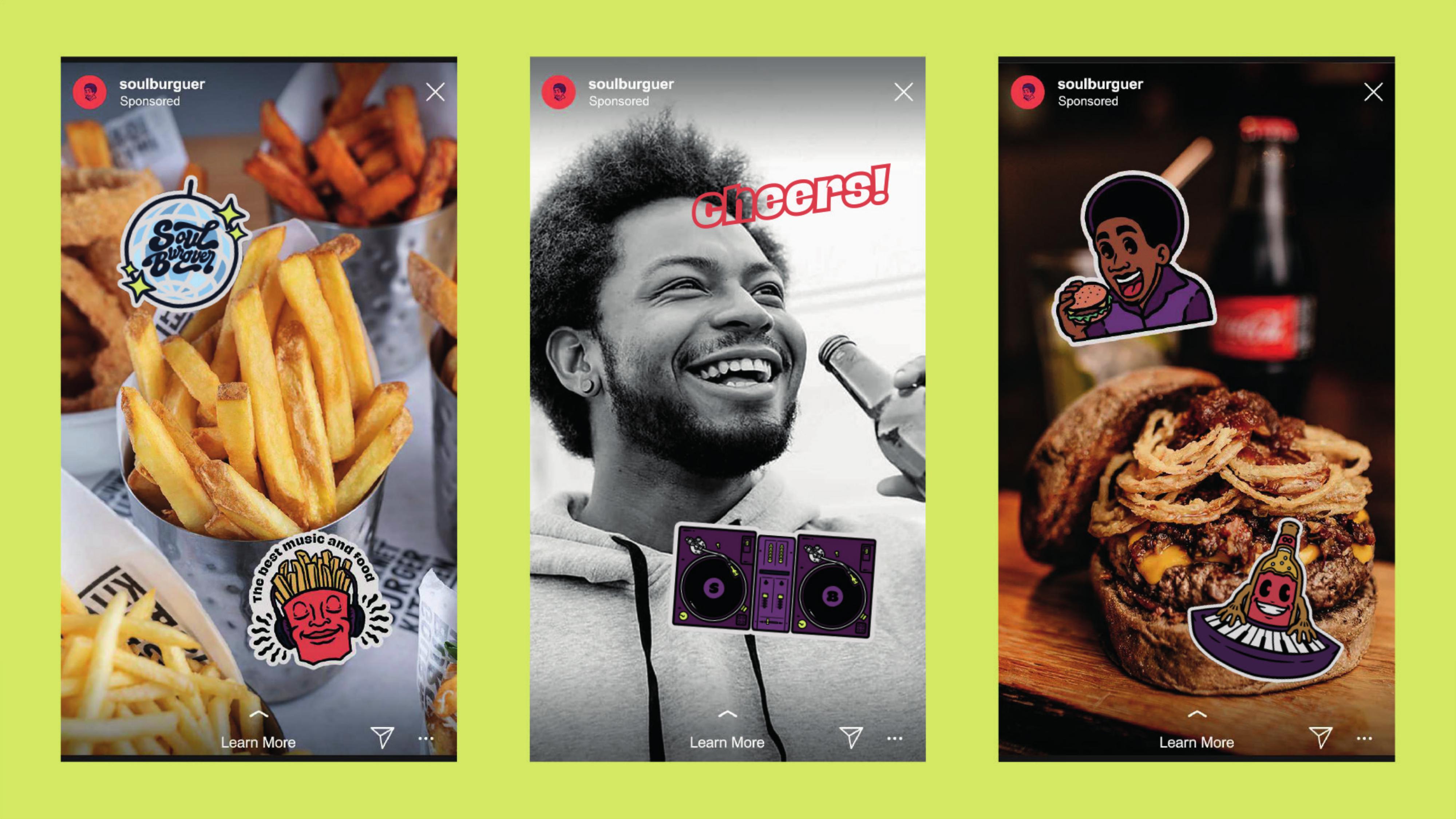Soul Burguer — Instagram Stories sponsored ads with custom stickers