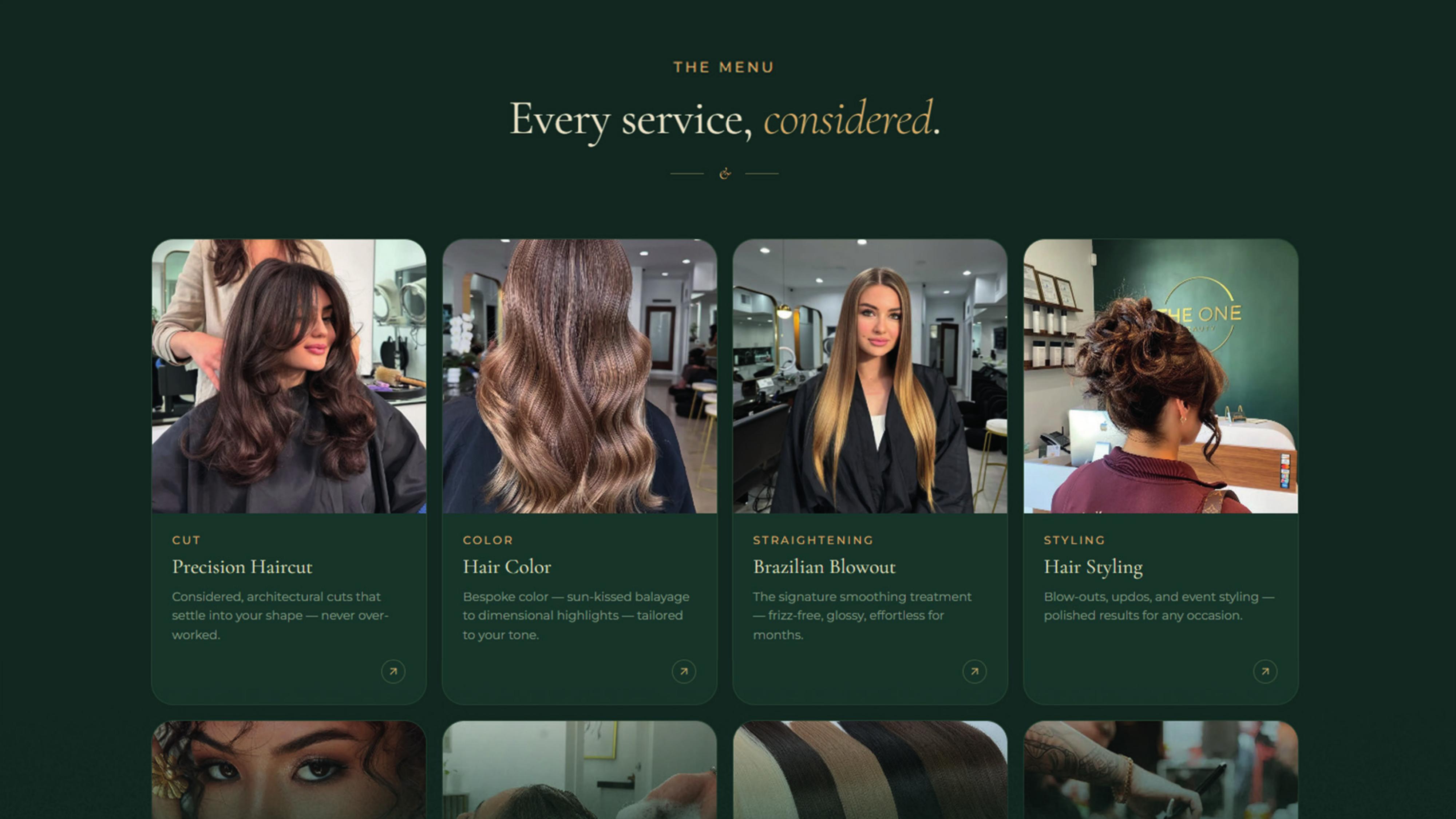The One Beauty services menu